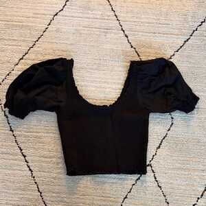 Hill House Aiko Top Size Large Black Cotton Poplin Black Puff Sleeve Top